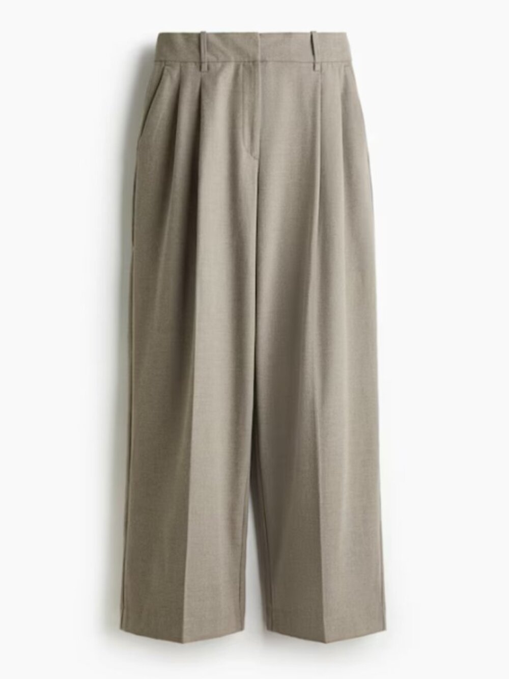 H&M Beige High Waisted Pleated Wide Leg Trousers